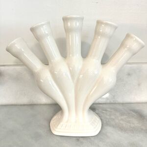 Antique Spode England Five Finger Bud Ceramic Flower Tulip Vase Solid White  9.2